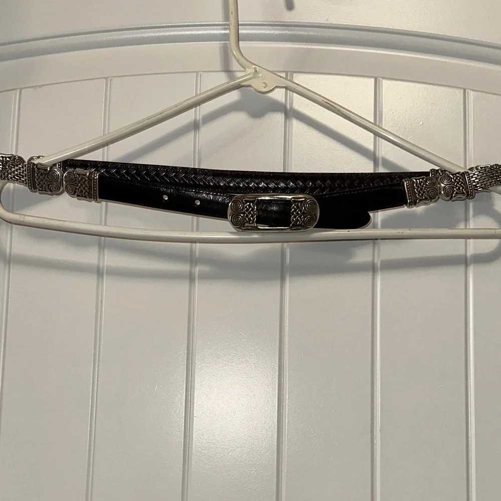 Elegant Black & Brown convertible Leather Belt with Silver Accents